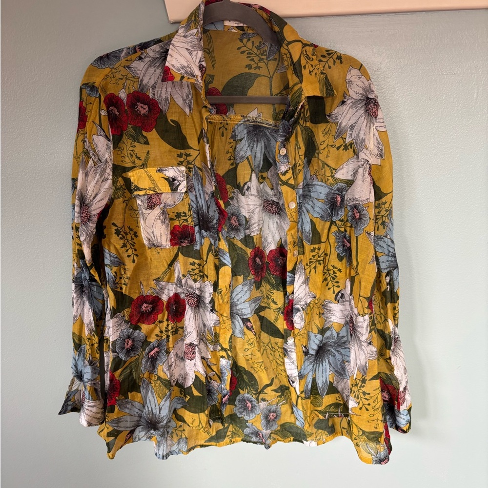 POL Floral Button-Down Shirt - Yellow, Red, Blue